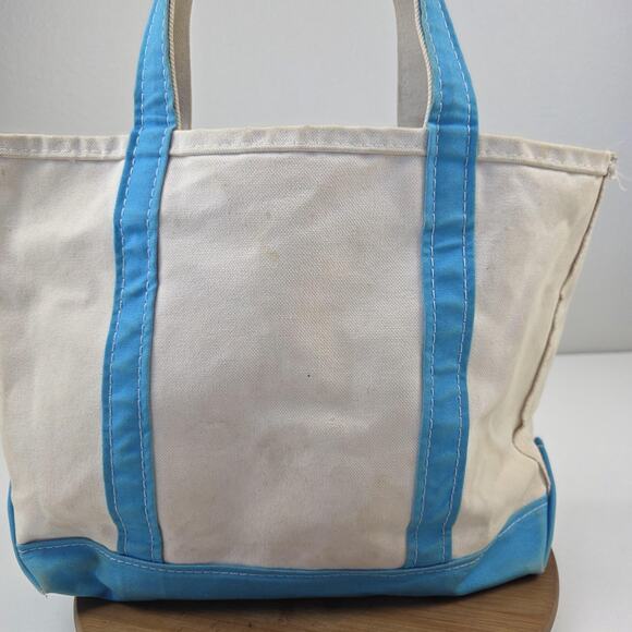 Vtg L.L.Bean Boat and Tote Bag Medium tiffany Blue Trim Canvas Open Top Made USA - Picture 5 of 16